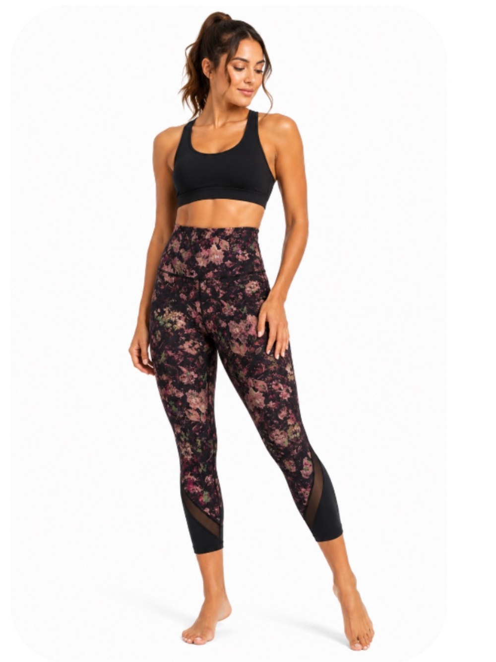 LULULEMON Floral Leggings High Rise  Black Pink Size 6 (Estimated)